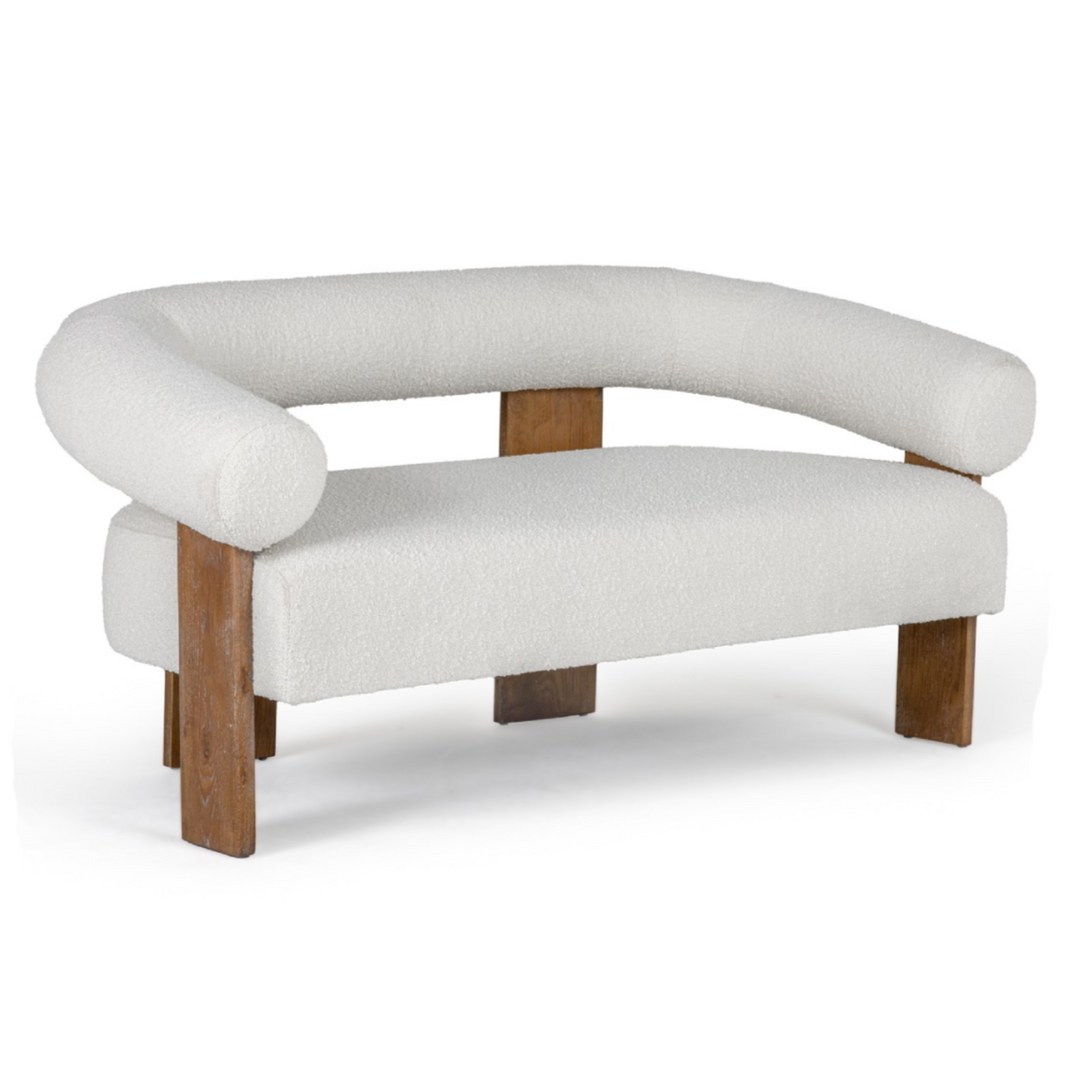 Aledo - Modern Off-White Fabric + Oak Loveseat