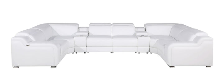 DivanItalia 1116 8-Piece U-Shaped Sectional Sofa in Top Grain Italian Leather with 2 Power Recliners &amp; Power Headrests – with Console - White