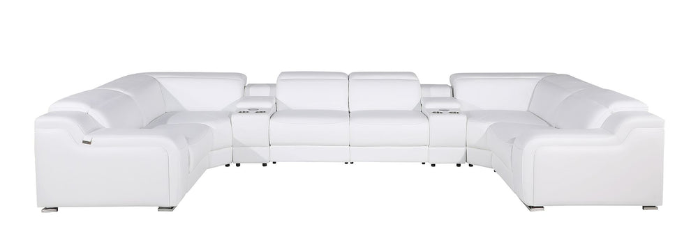 DivanItalia 1116 8-Piece U-Shaped Sectional Sofa in Top Grain Italian Leather with 2 Power Recliners & Power Headrests – with Console - White