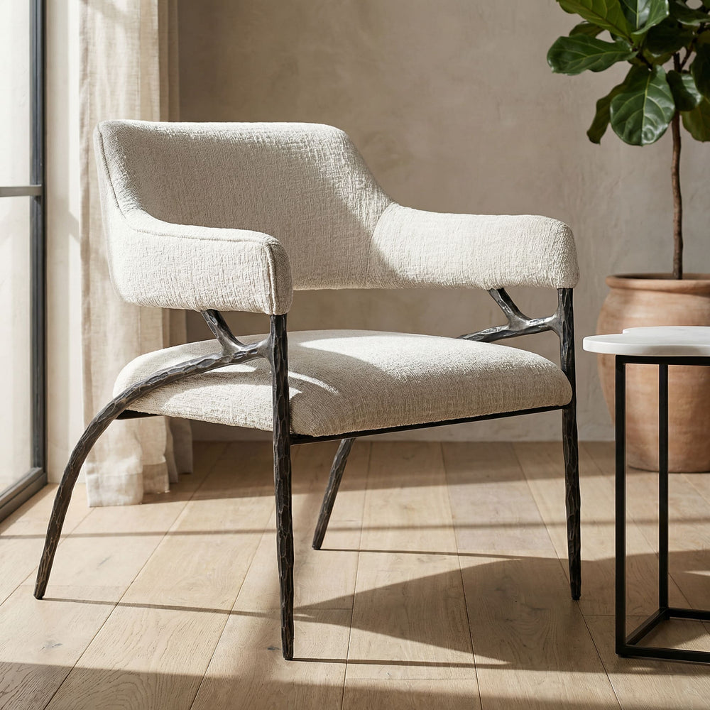 Ector - Modern Off-White Fabric + Forged Metal Accent Chair - View 5