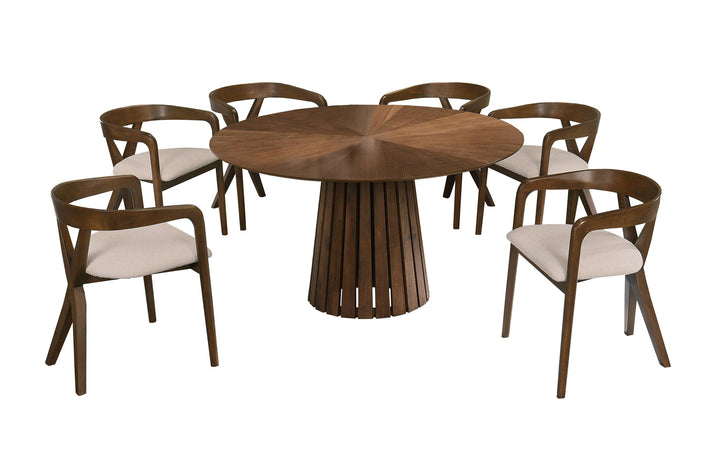Weiss - Mid-Century Modern Walnut Round Dining Table + 6 Chair Set