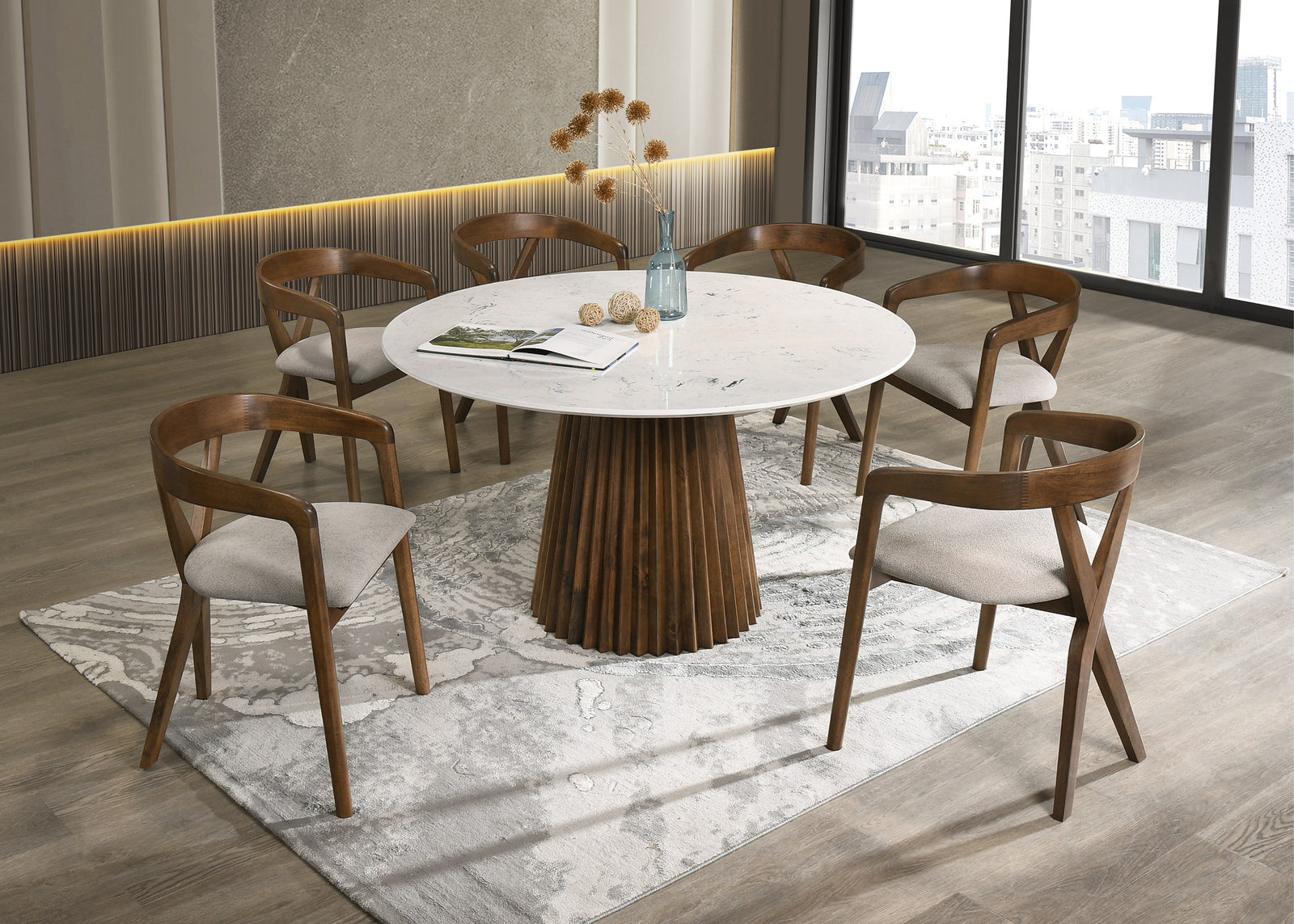 Nancy  Weiss - Mid-Century Modern Marble  Walnut Dining Table Set