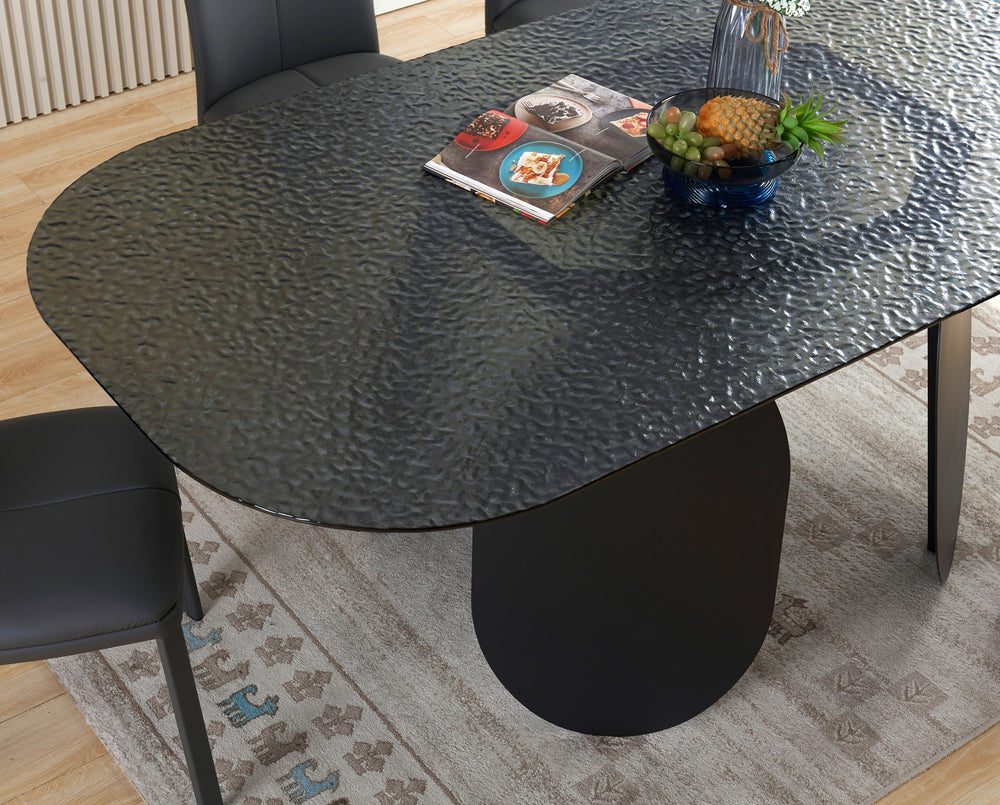 Maxine - Modern Hammered Grey Glass Rectangular Dining Table - View 3