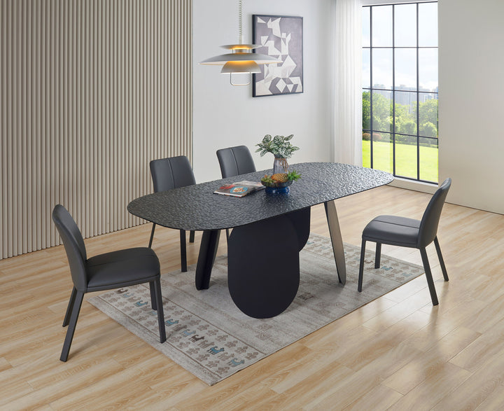 Maxine  Modern Hammered Grey Glass Rectangular Dining Table