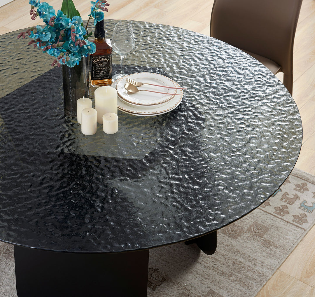 Maxine  Modern Hammered Grey Glass Round Dining Table