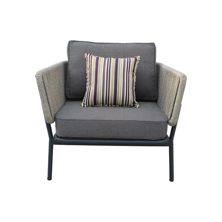 Suntide - Outdoor Grey Fabric + Beige Rattan + Grey Acacia Sofa Set