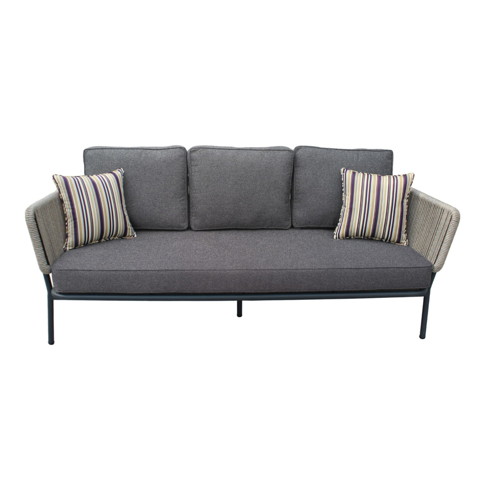 Suntide - Outdoor Grey Fabric + Beige Rattan + Grey Acacia Sofa Set - View 2
