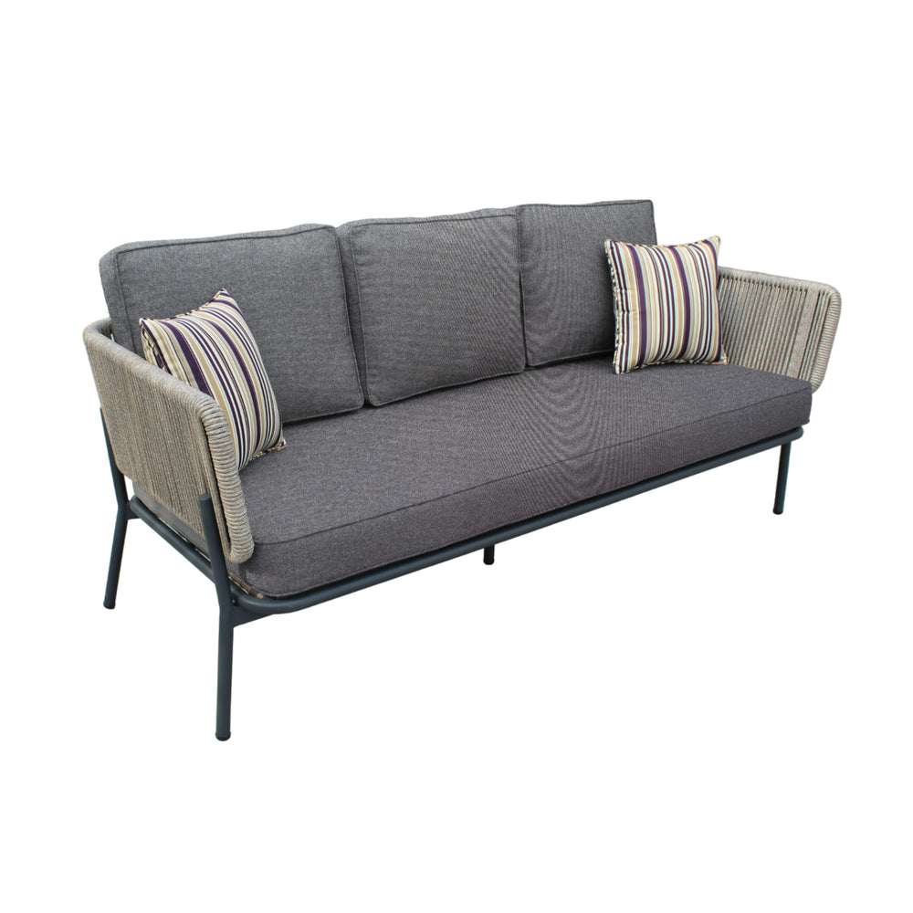 Suntide - Outdoor Grey Fabric + Beige Rattan + Grey Acacia Sofa Set - View 3