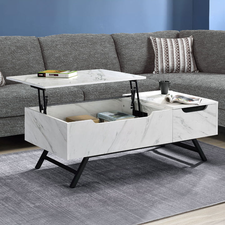 ACME Furniture Throm Coffee Table With Lift Top White Faux Marble Grain