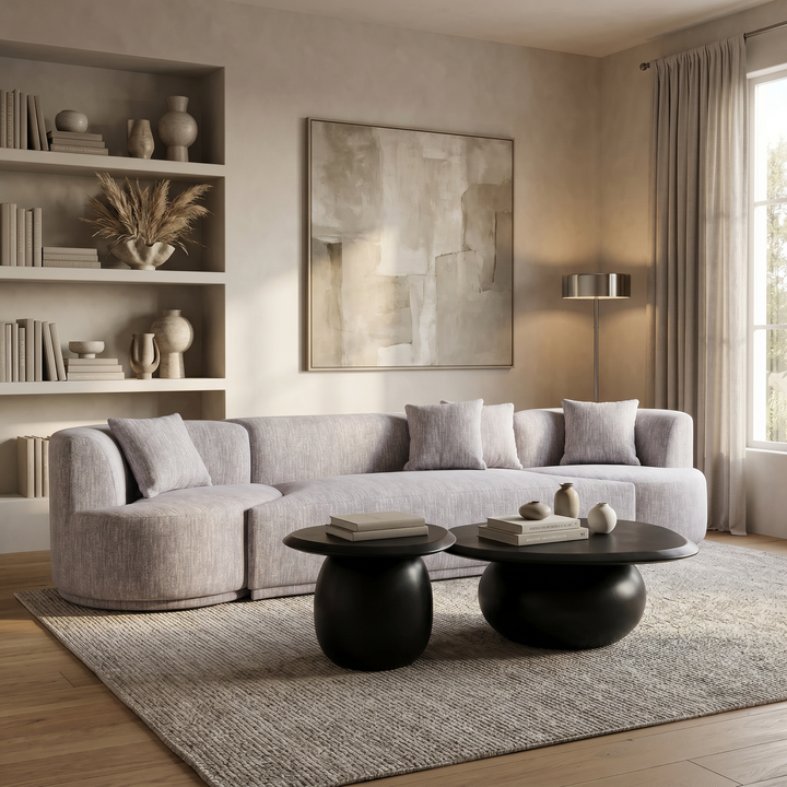 Beau - Modern Light Grey Fabric Sectional Sofa With 2 Swirling Chair
