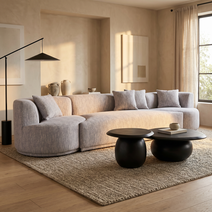 Beau - Modern Light Grey Fabric Sectional Sofa With 2 Swirling Chair