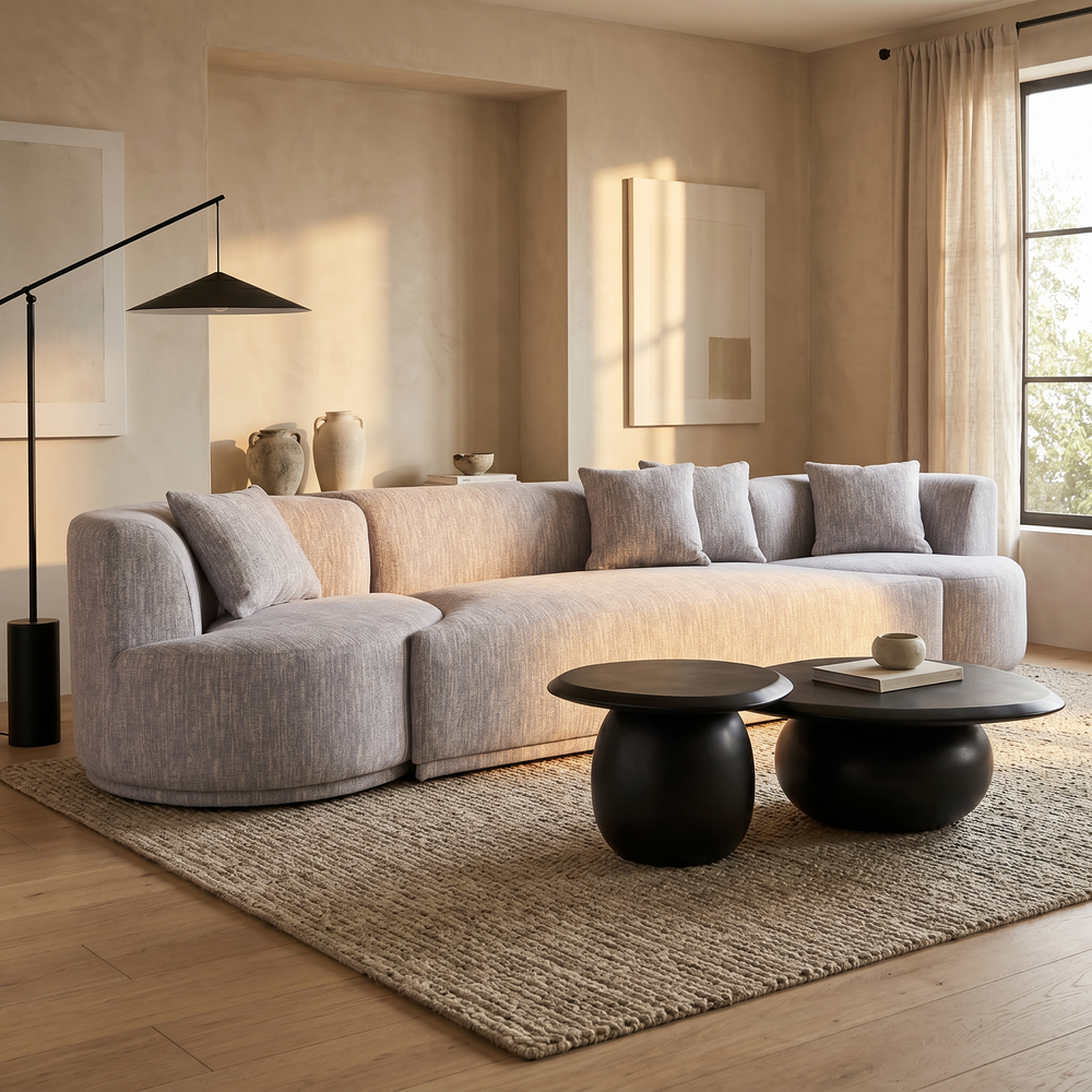 Beau - Modern Light Grey Fabric Sectional Sofa With 2 Swirling Chair - View 12
