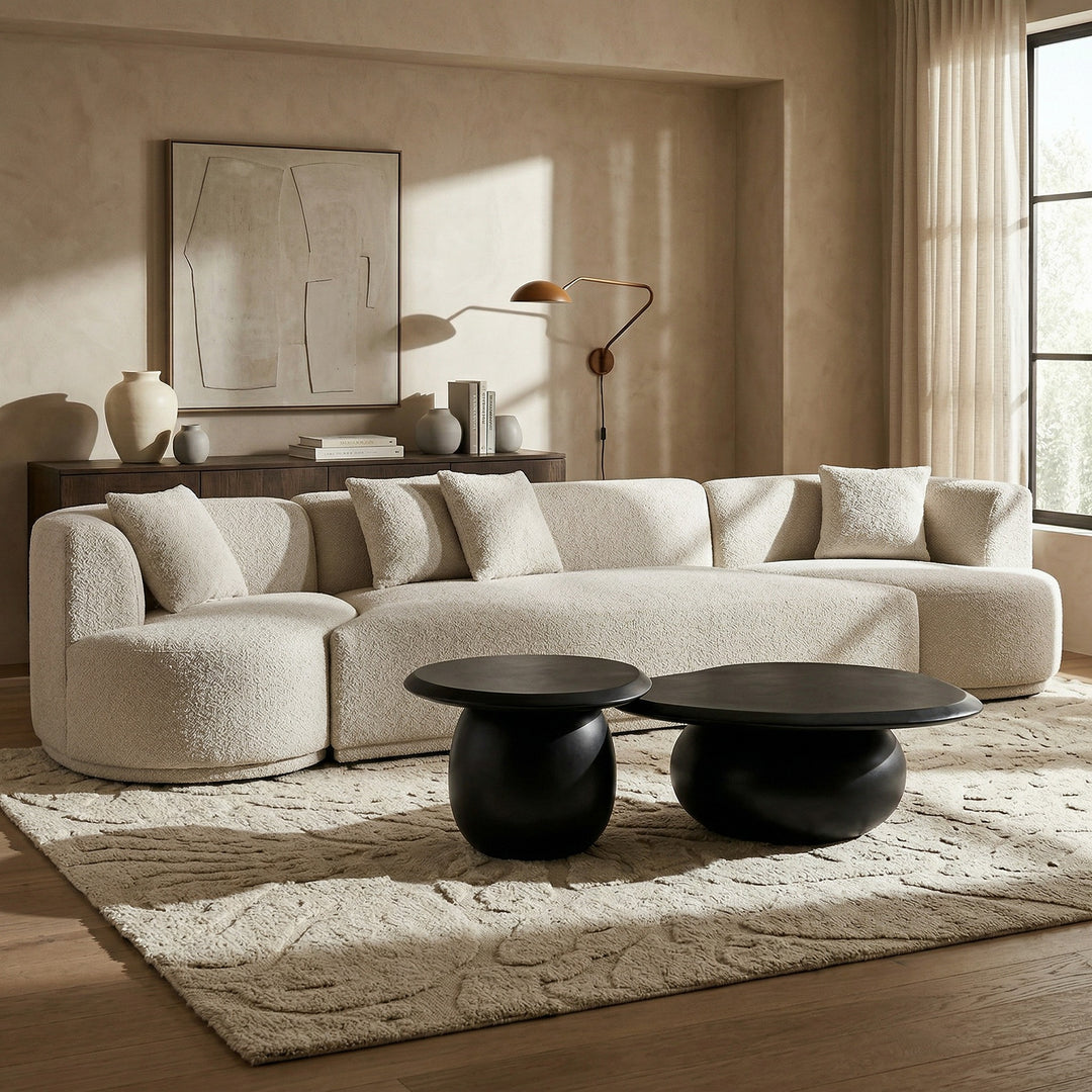 Beau - Modern Light Grey Fabric Sectional Sofa With 2 Swirling Chair