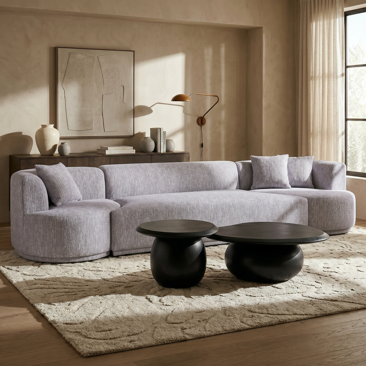 Beau - Modern Light Grey Fabric Sectional Sofa With 2 Swirling Chair