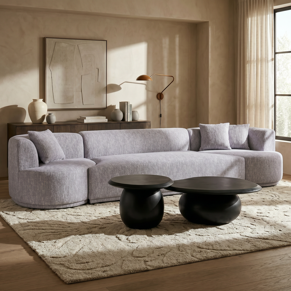 Beau - Modern Light Grey Fabric Sectional Sofa With 2 Swirling Chair - View 11