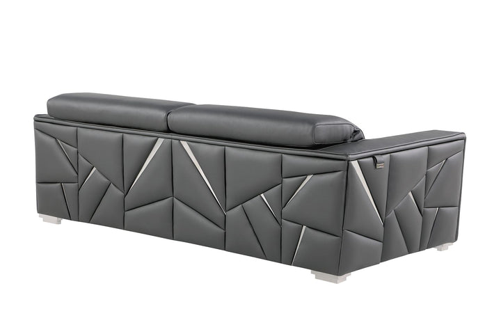 DivanItalia 1120 2-Piece Sofa Set with Adjustable Headrest in Top-Grain Italian Leather - Dark Gray