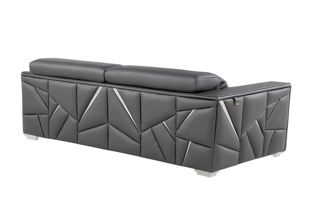 DivanItalia 1120 2-Piece Sofa Set with Adjustable Headrest in Top-Grain Italian Leather - Dark Gray