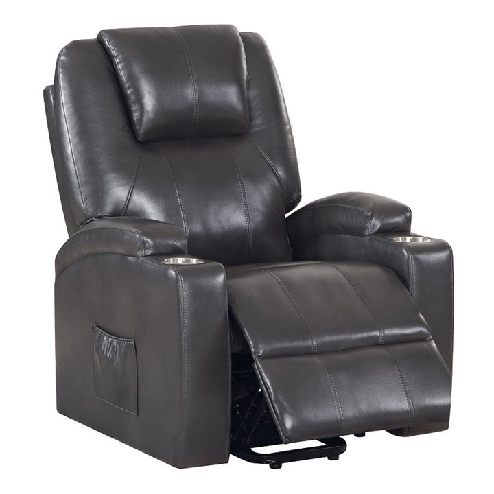 Evander - Recliner With Power Lift & Massage - Gunmetal Leather Aire