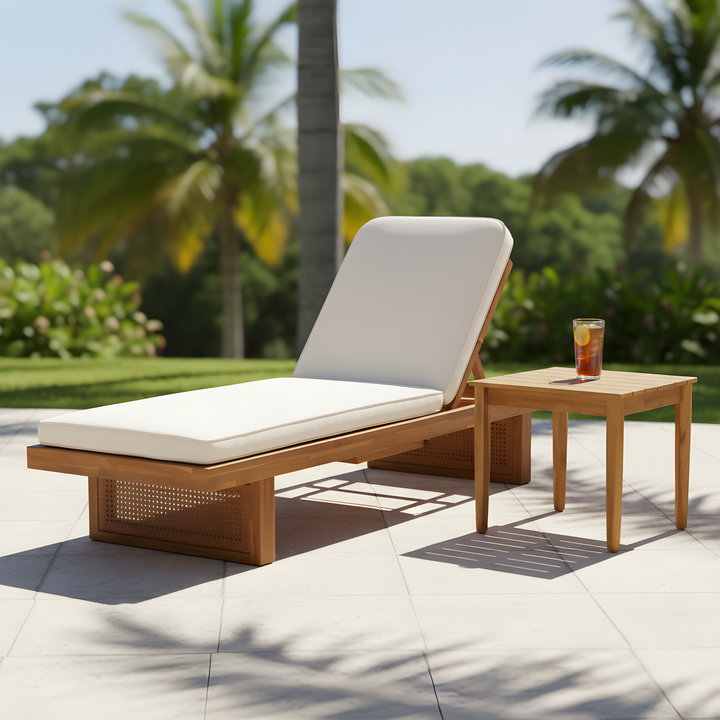 Acacia Sun Lounger &amp; Side Table Set – Natural