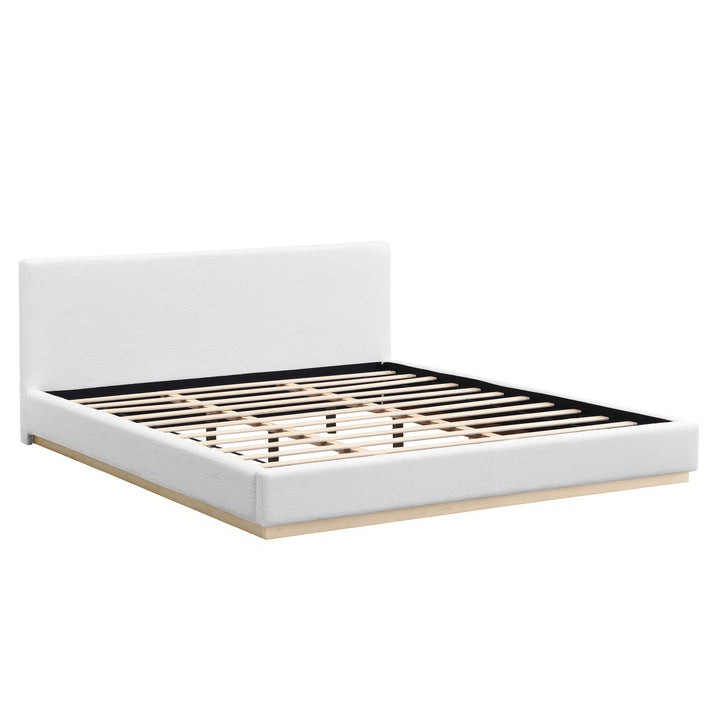 Chenille Upholstered King Bed – White &amp; Natural