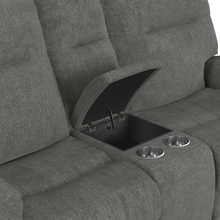 Penn Power Reclining Loveseat With Console &amp; Power Headrests &amp; Lumbar Dark Gray