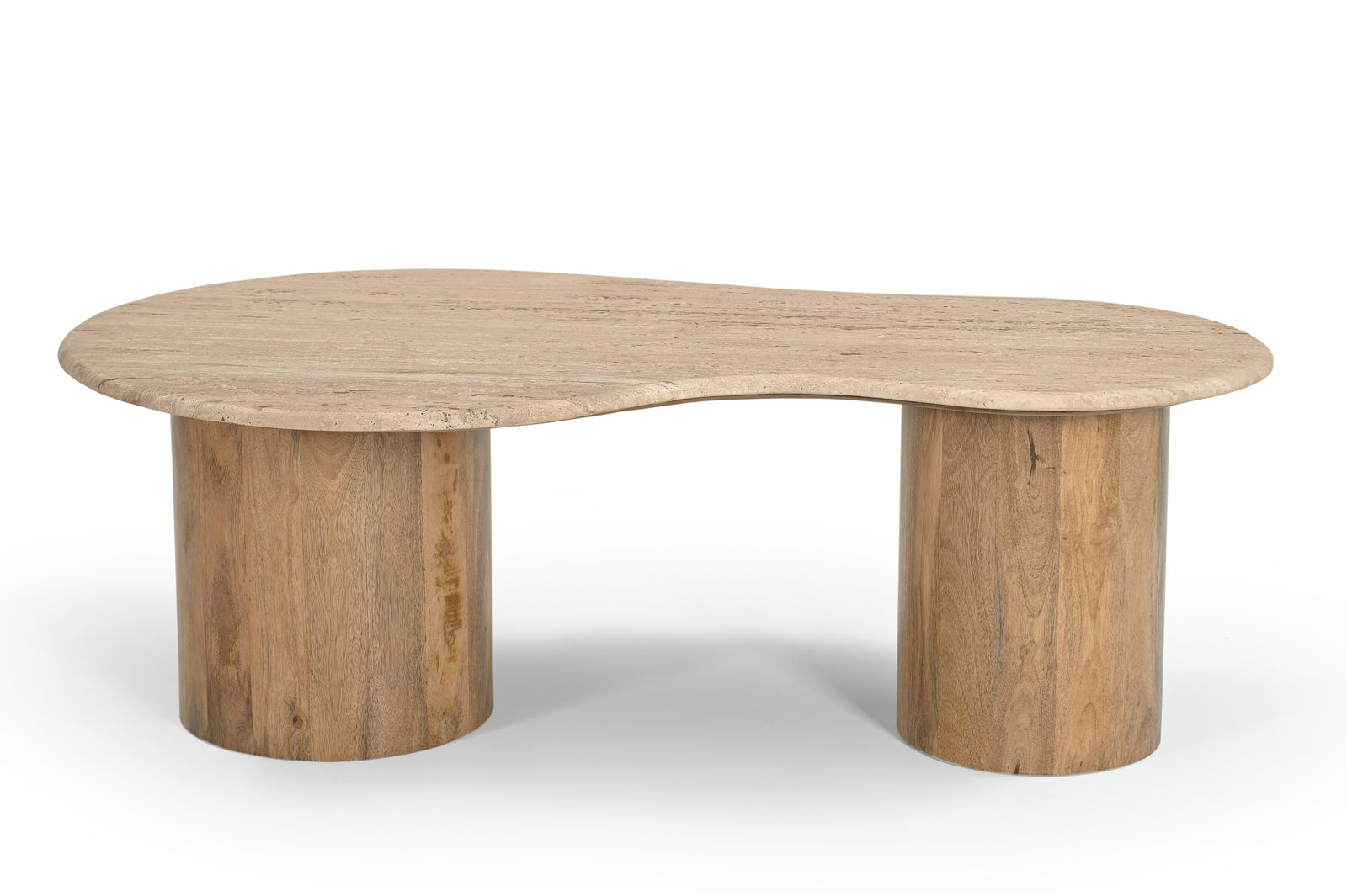 Sanford - Modern Travertine Marble  Wood Freeform Coffee Table