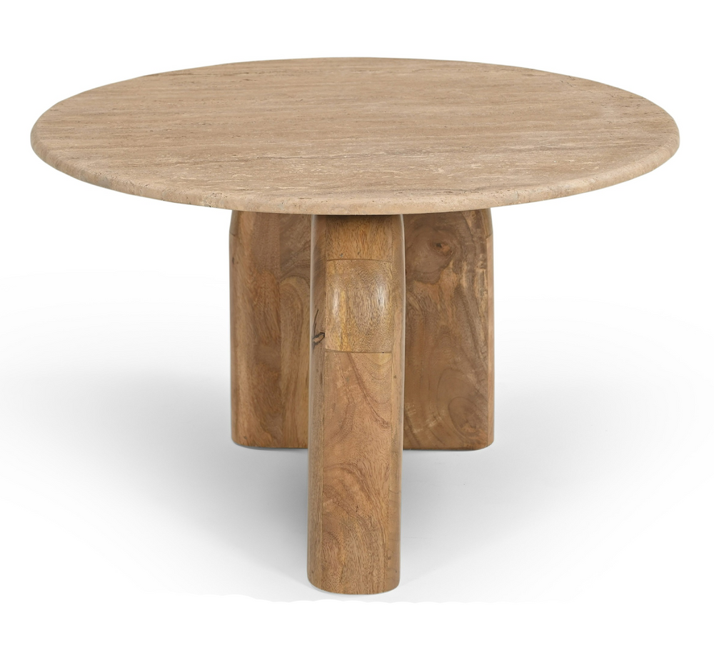 Kellison - Modern Travertine Marble + Wood End Table - View 3