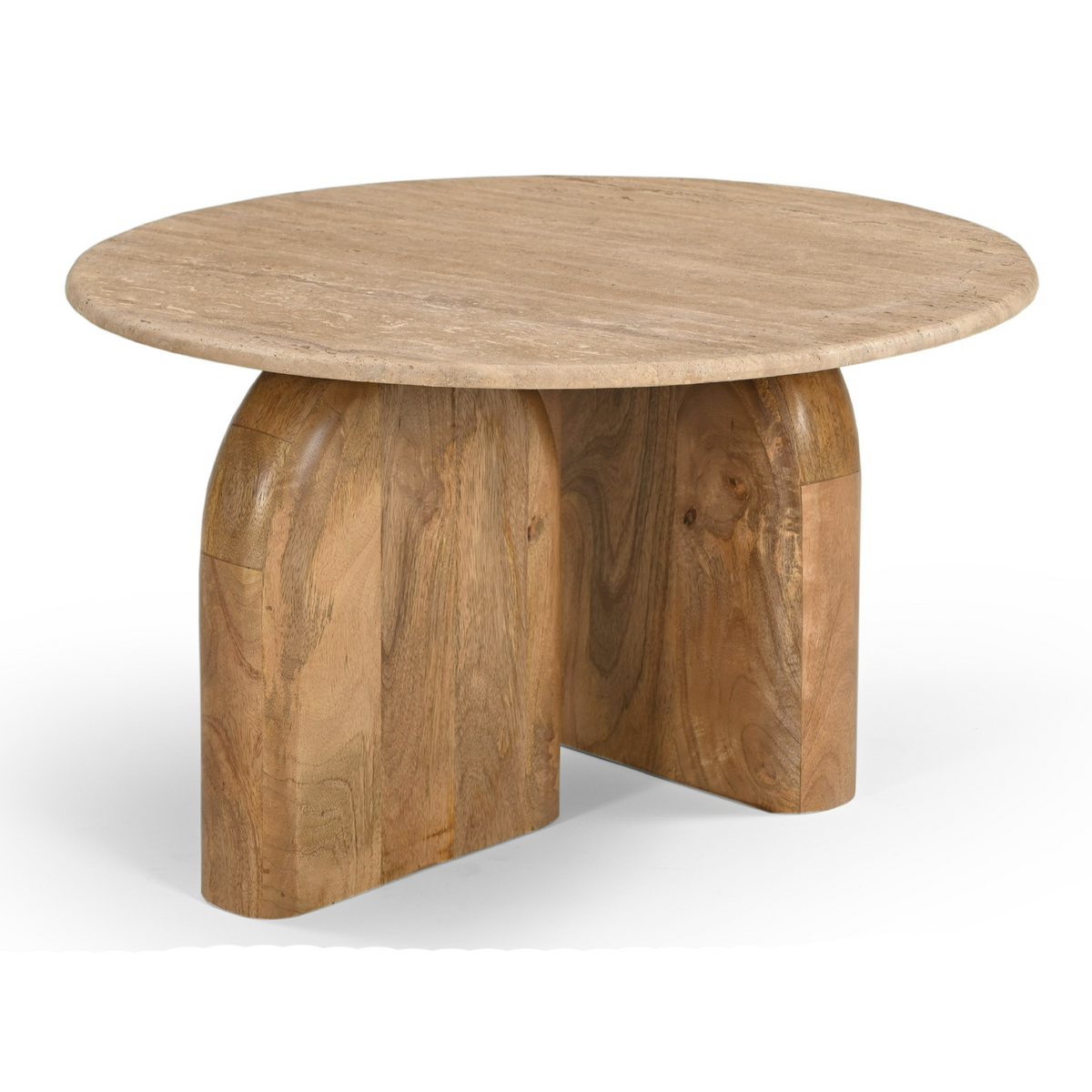 Kellison - Modern Travertine Marble + Wood End Table - View 2