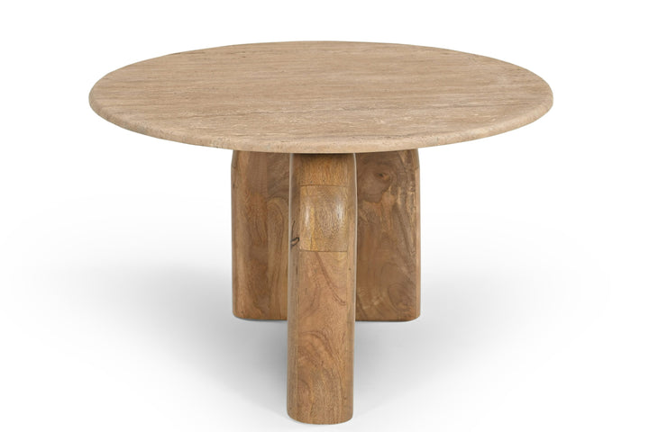 Kellison - Modern Travertine Marble  Wood End Table