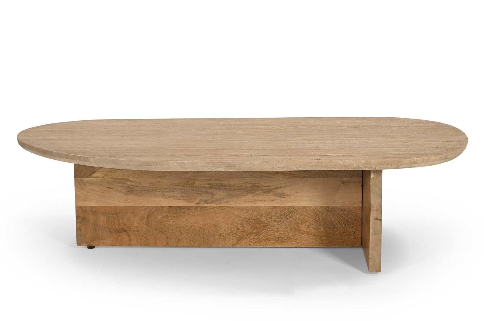 Chisholm - Modern Travertine Marble  Wood Freeform Coffee Table