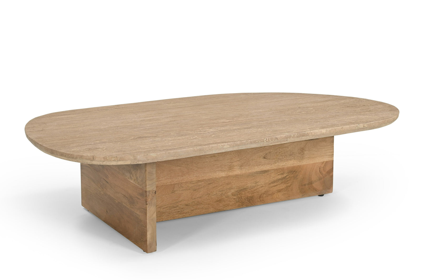 Chisholm - Modern Travertine Marble  Wood Freeform Coffee Table