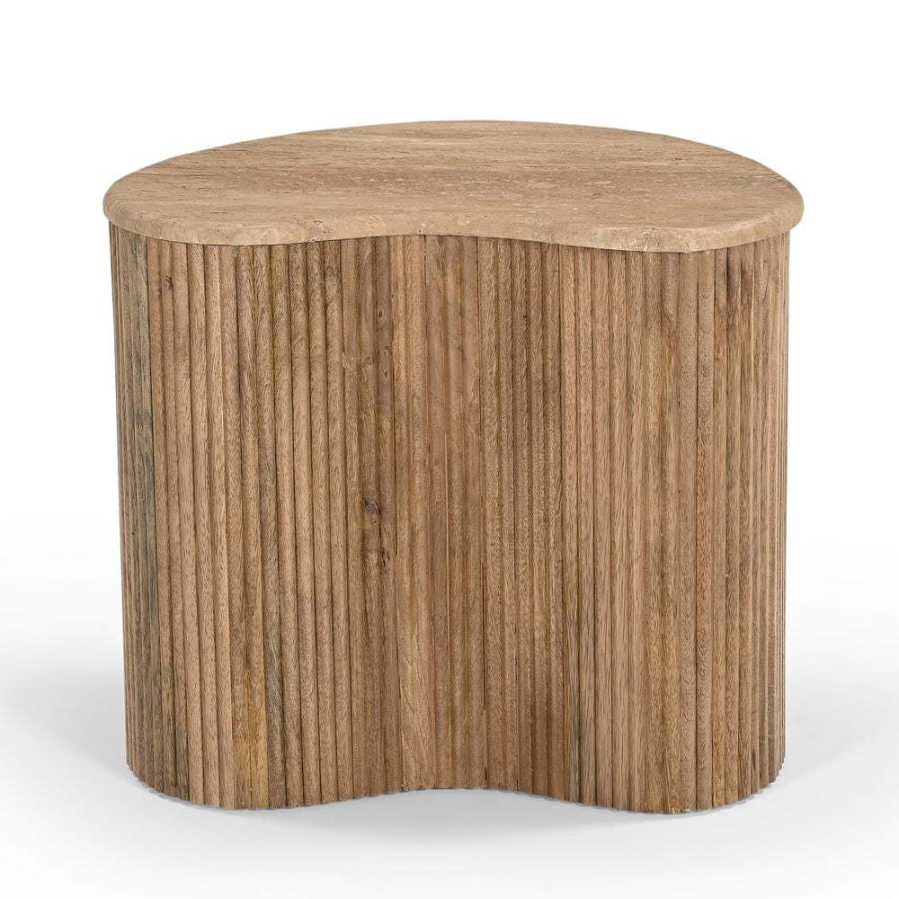 Matador - Modern Travertine Marble + Wood Freeform Coffee Table Set