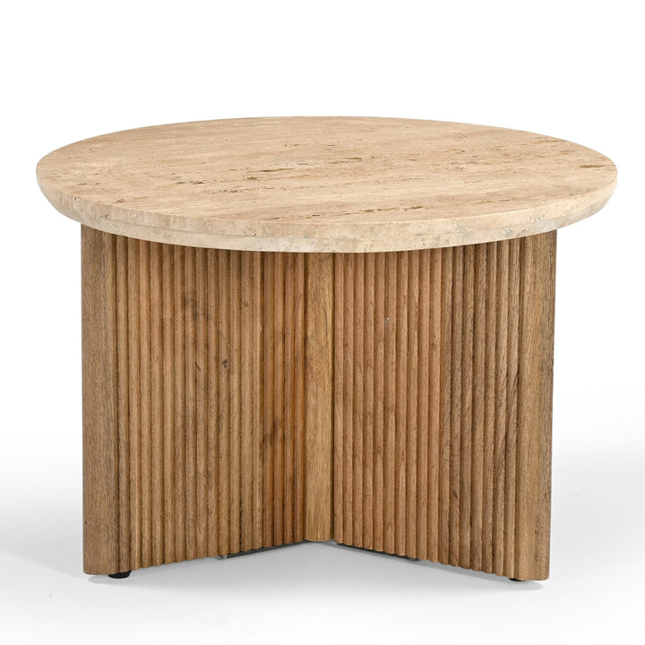 Pawnee - Modern Travertine Marble  Wood Round End Table