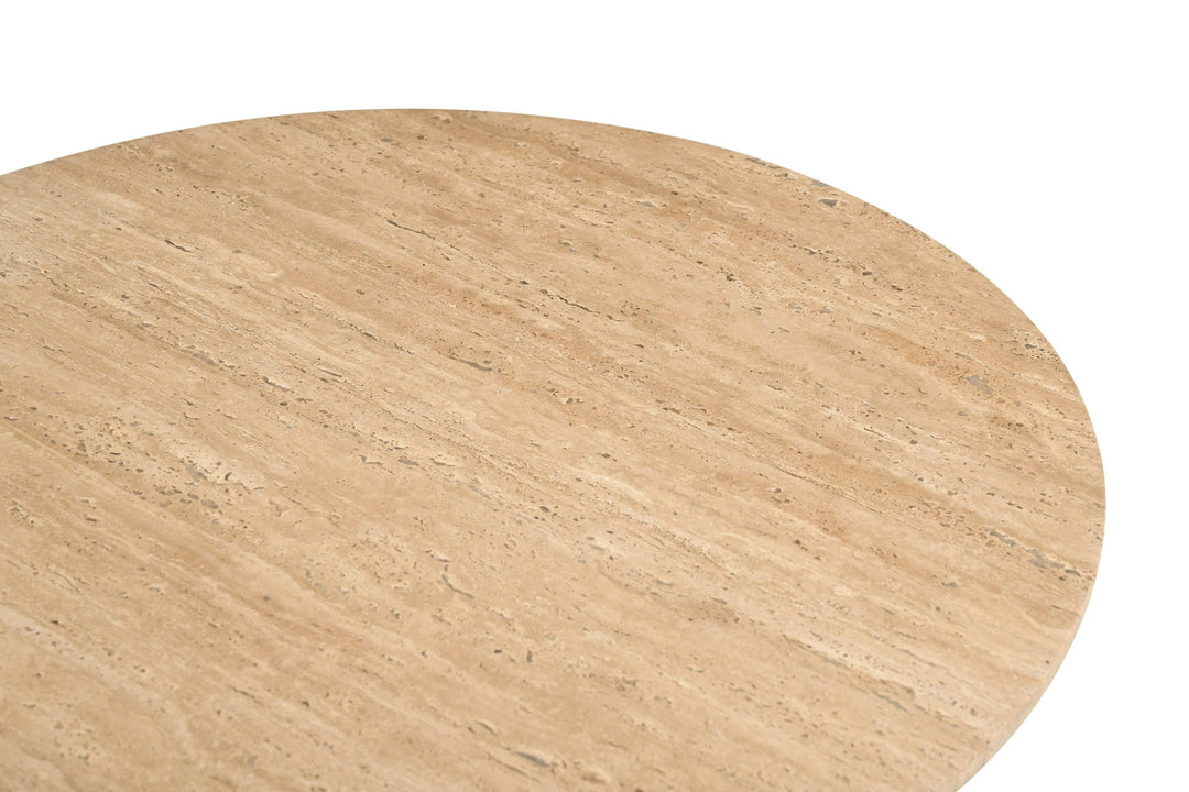 Pawnee - Modern Travertine Marble  Wood Round Coffee Table