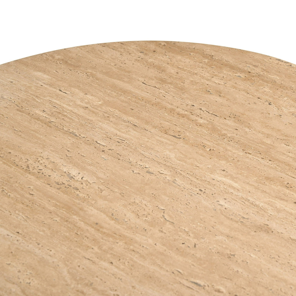 Pawnee - Modern Travertine Marble + Wood Round Coffee Table - View 3