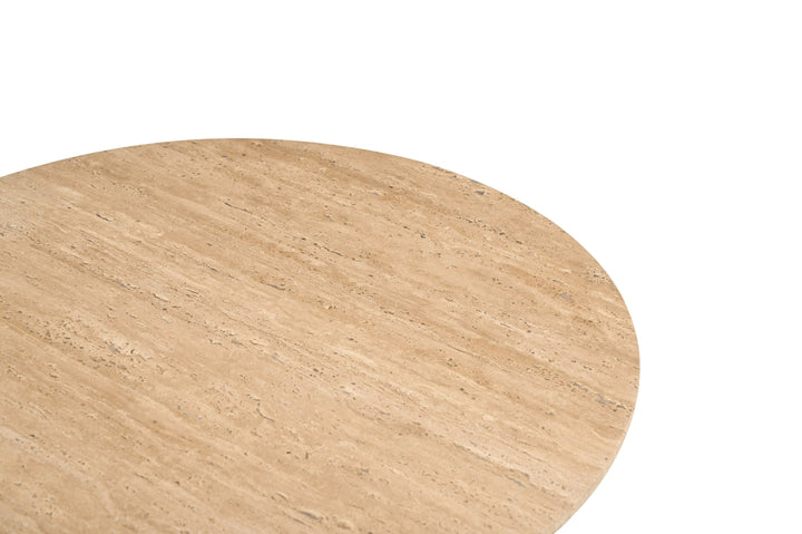 Pawnee - Modern Travertine Marble  Wood Round End Table