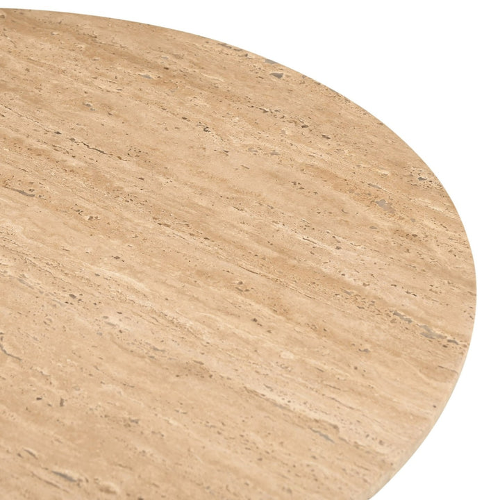 Pawnee - Modern Travertine Marble + Wood Round End Table