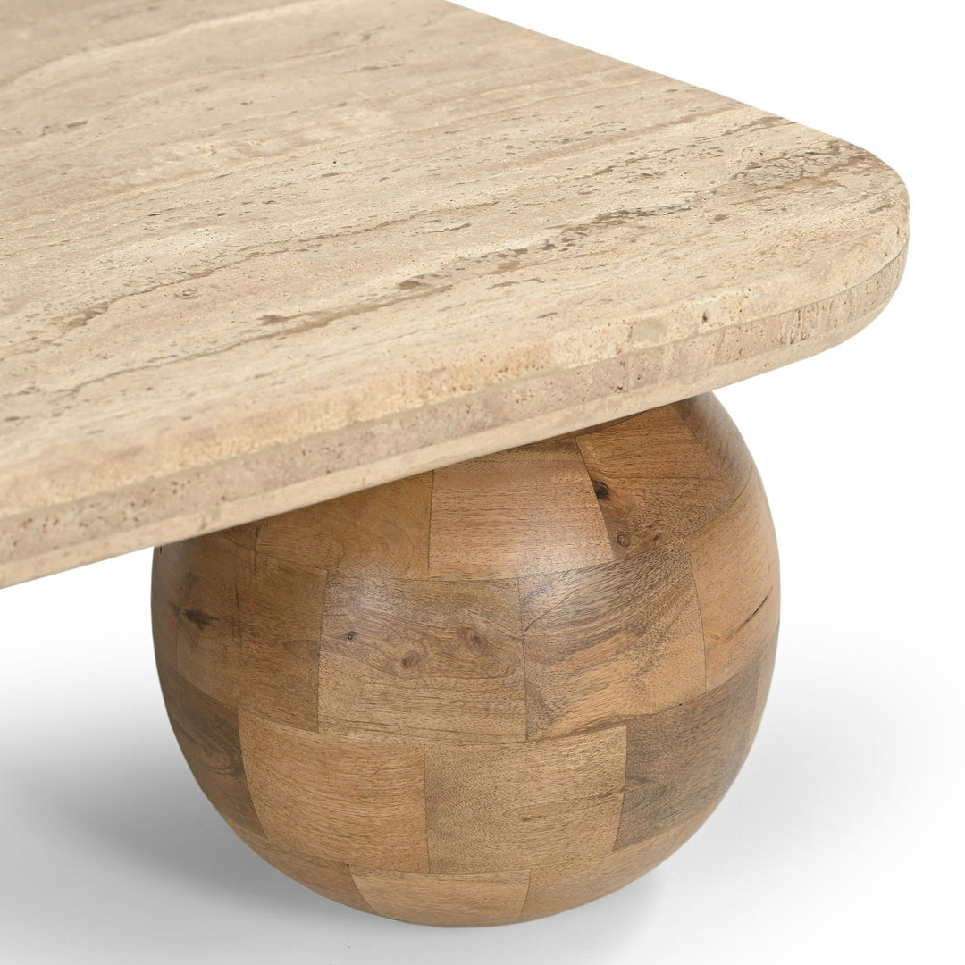 Seadrift Modern Travertine Marble & Wood Square Coffee Table
