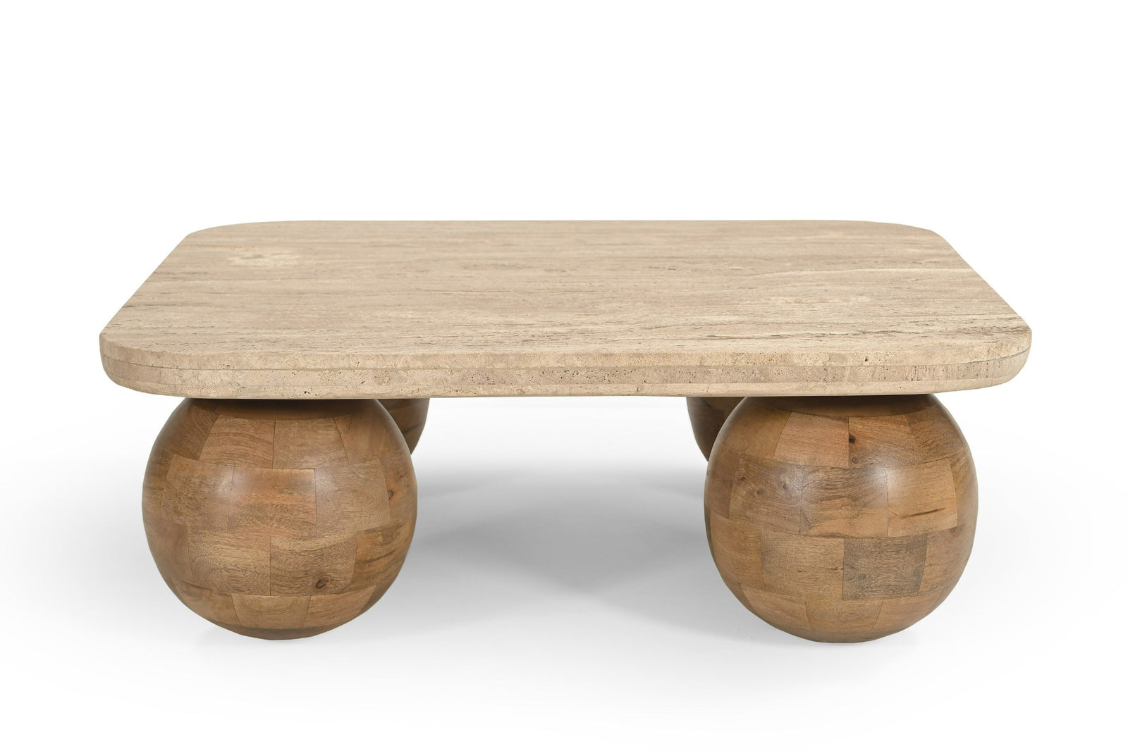 Seadrift Modern Travertine Marble Wood Square Coffee Table