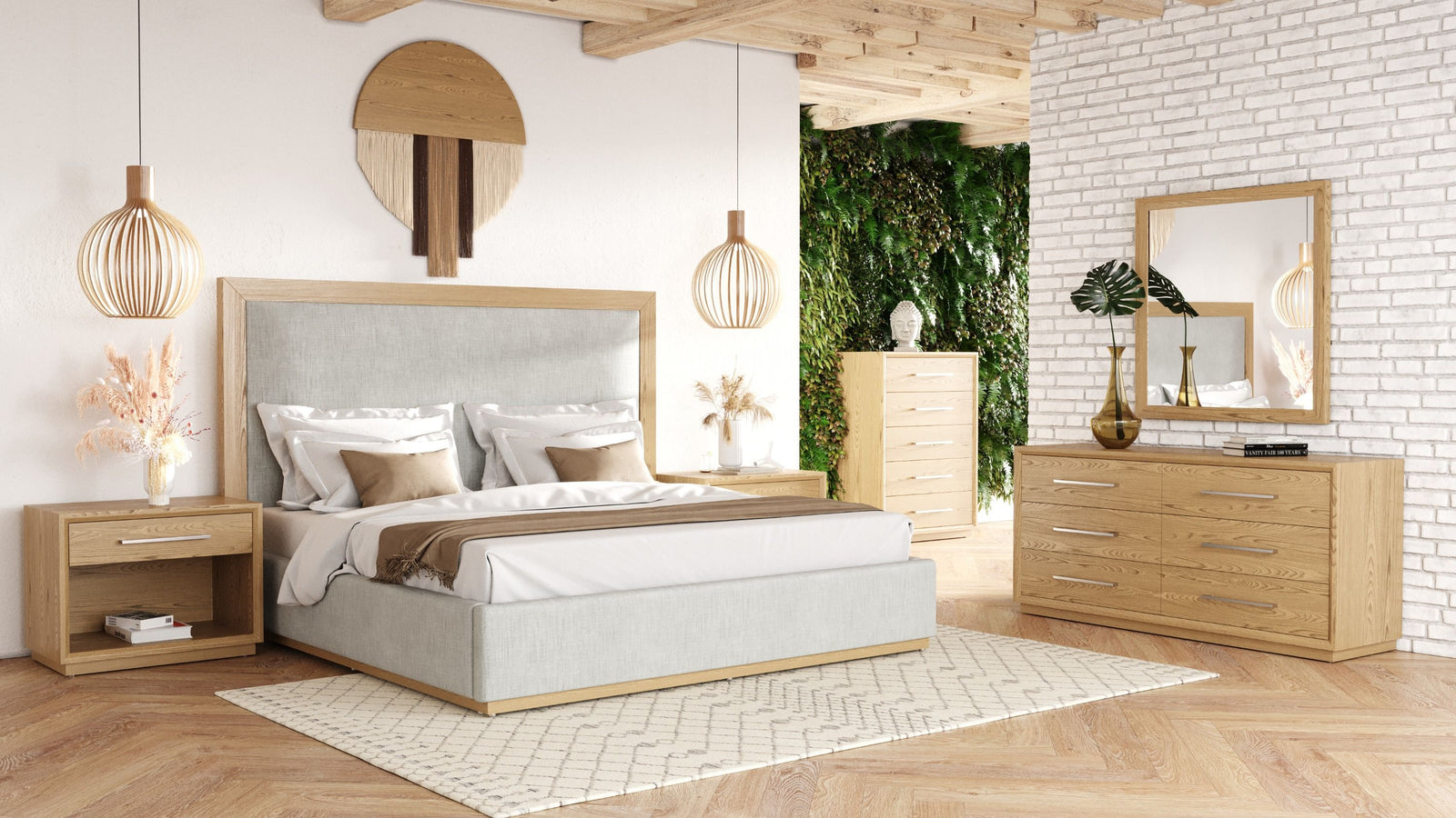 Santa Barbara - Modern Grey Fabric  Natural Bedroom Set