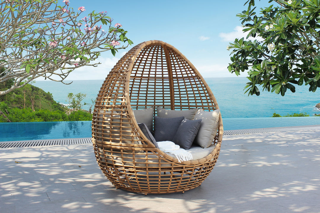 Cocoon Mini  Outdoor Beige + Wicker Lounge Bed