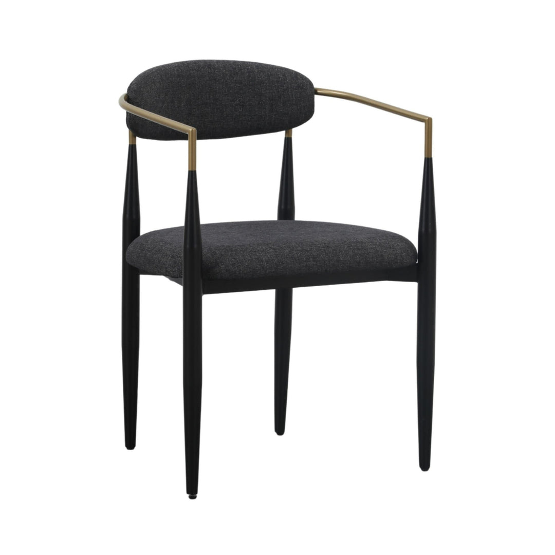 Buchtel  Mid-Century Modern Dark Grey + Gold Arm + Black Dining Chair