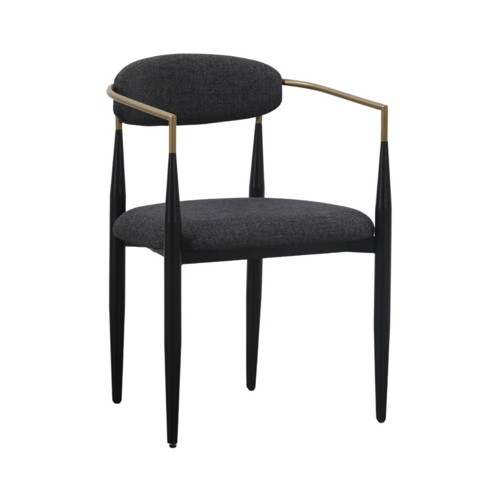Buchtel  Mid-Century Modern Dark Grey + Gold Arm + Black Dining Chair