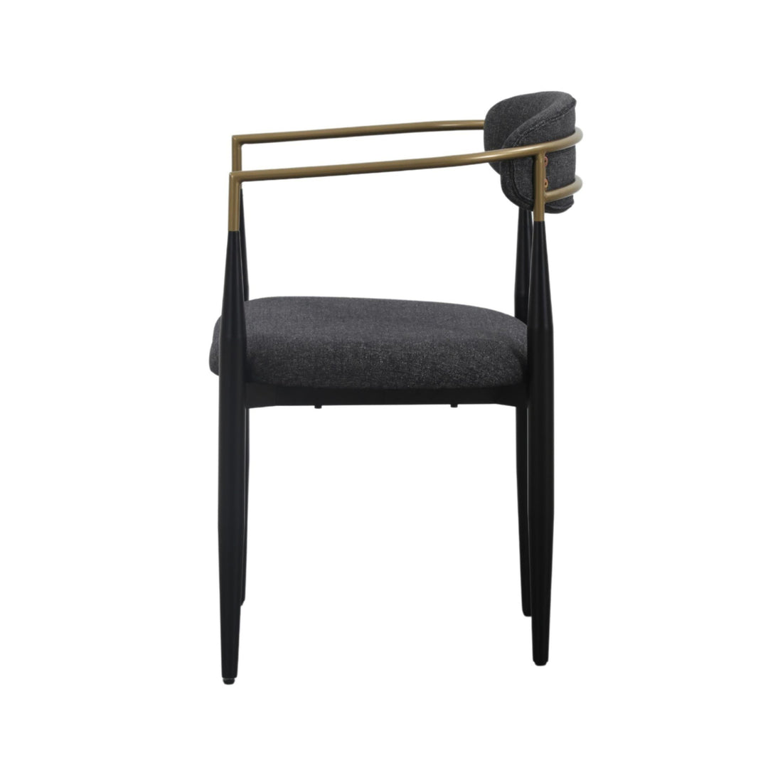 Buchtel  Mid-Century Modern Dark Grey + Gold Arm + Black Dining Chair