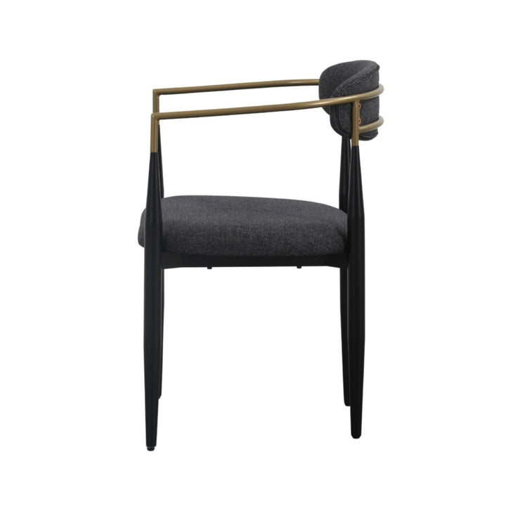 Buchtel  Mid-Century Modern Dark Grey + Gold Arm + Black Dining Chair