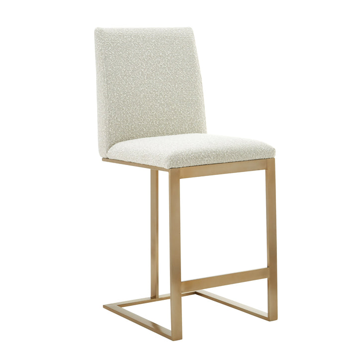 Frankie - Modern Off-White Fabric + Antique Brass Counter Chair