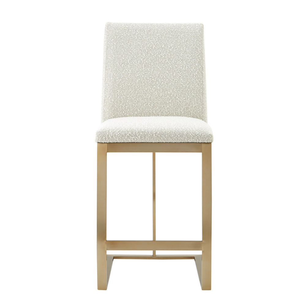Frankie - Modern Off-White Fabric + Antique Brass Counter Chair - View 2