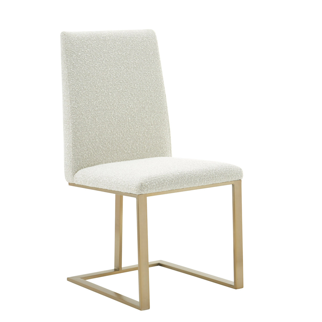 Frankie  Modern OffWhite Fabric + Antique Brass Dining Chair