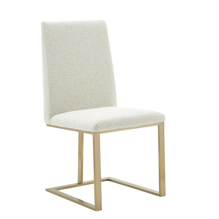 Frankie  Modern OffWhite Fabric + Antique Brass Dining Chair