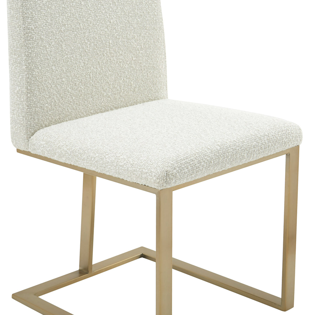 Frankie  Modern OffWhite Fabric + Antique Brass Dining Chair